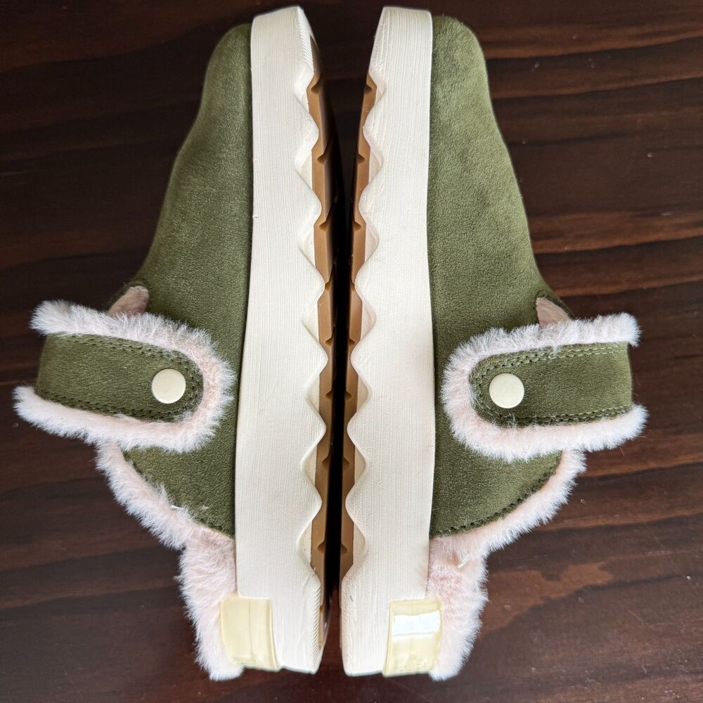 SOREL Viibe Clog Women's Suede Cozy Casual Faux Fur Lined Green Slip On Size 6.5 - Picture 6 of 11